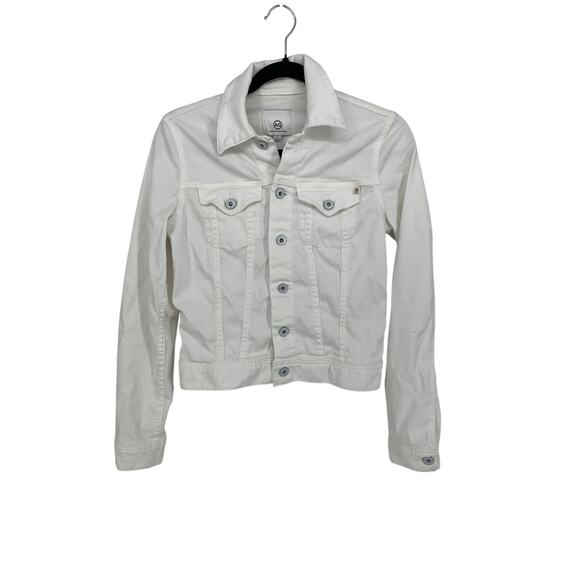 AG Adriano Goldschmied Jean Jacket Womens Sz Small White Long Sleeve Stretch - Picture 1 of 6